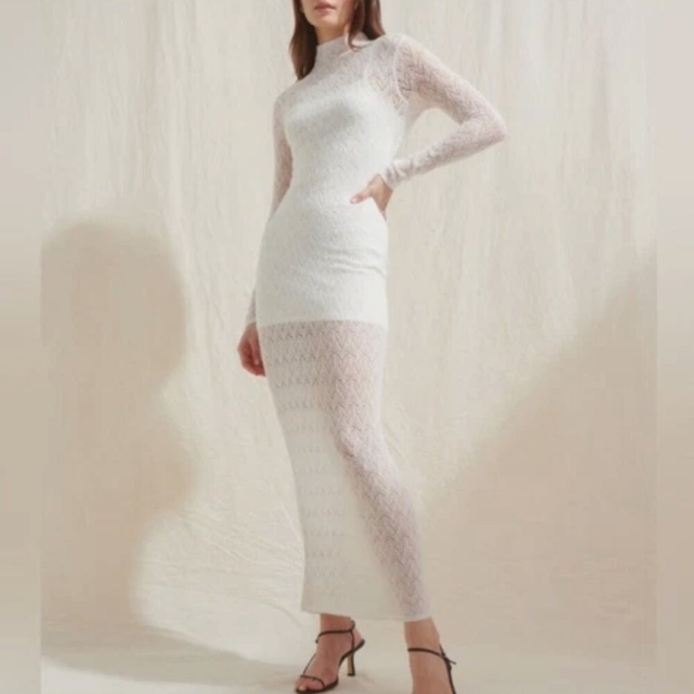 Abercrombie & Fitch A&F Sheer Maxi Dress white lace wool NWT